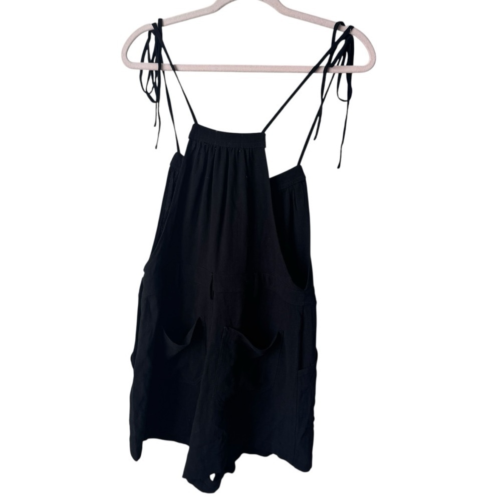 Jackson Rowe Tulum Black Linen Short Overalls Romper Tie Strap Women's Large - Picture 6 of 10